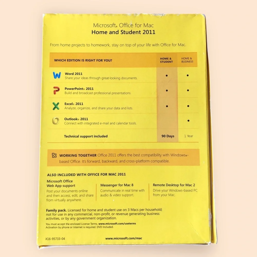 Microsoft Office: Mac 2011 Home & Student Yellow Family Pack Software Open Box